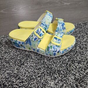 Dansko Kandi Hippie Floral Sandal Slide Platform Yellow Blue Sz EU 40 US 9.5 /10